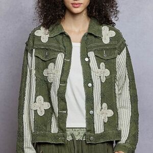 POL Green Floral Patchwork Women's Jacket
